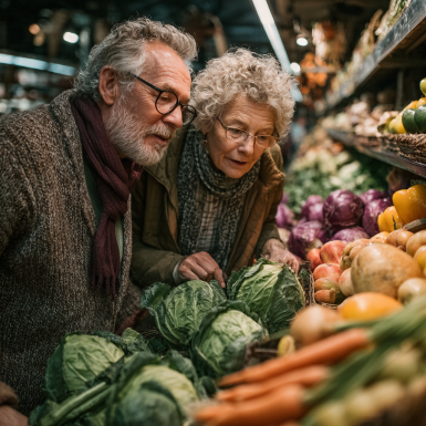Старші люди готують здорову їжу разом